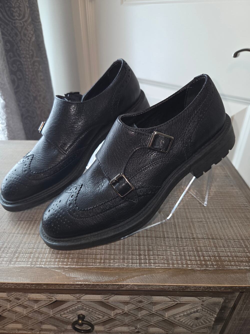 Boemos Black Italian Leather Monk Strap Shoes EU Size 37 US Size 6.5
